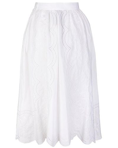 Tory Burch Poplin Embroidered Lace Skirt - White