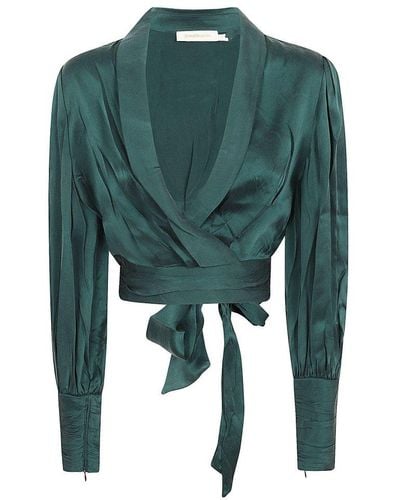 Zimmermann Silk Wrap Top - Green
