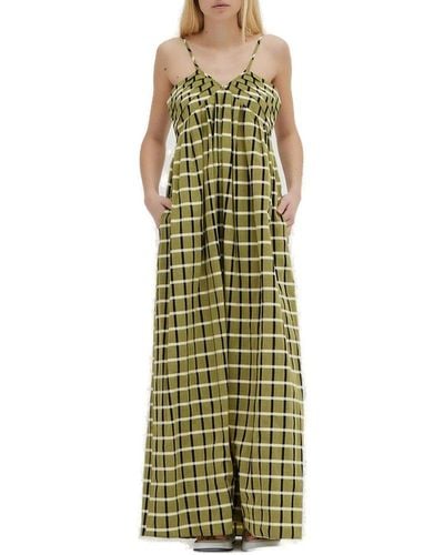 Erika Cavallini Semi Couture Checked Spaghetti Strap Maxi Dress - Green