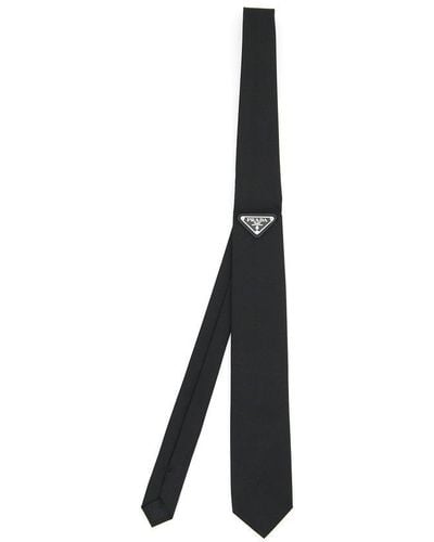 Prada Logo Plaque Gabardine Tie - Black