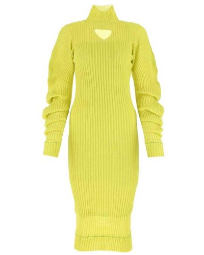Bottega Veneta Turtleneck Cut-out Rib-knit Dress - Yellow