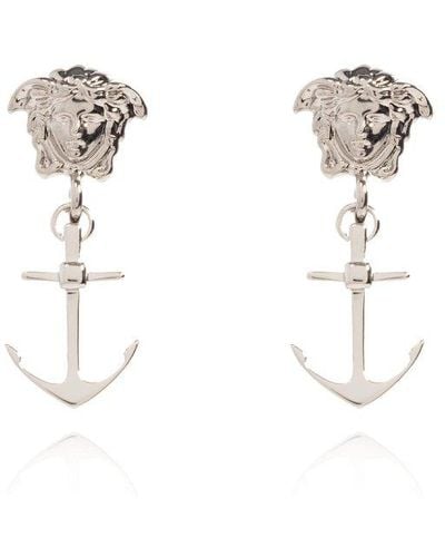 Versace Nautical Medusa Logo-engraved Anchor-pendant Earrings - Metallic