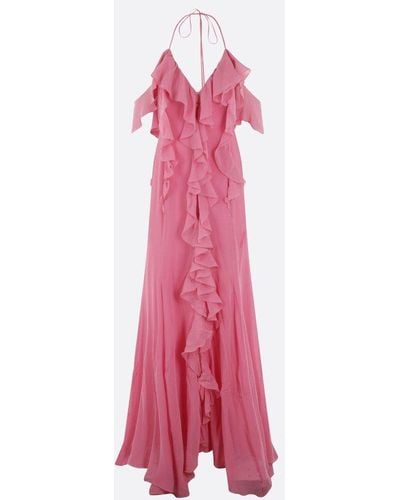 Blumarine Ruffled V-neck Sleeveless Dress - Pink