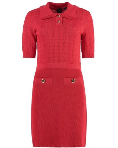 Pinko Pointelle-knitted Short-sleeved Mini Dress - Red