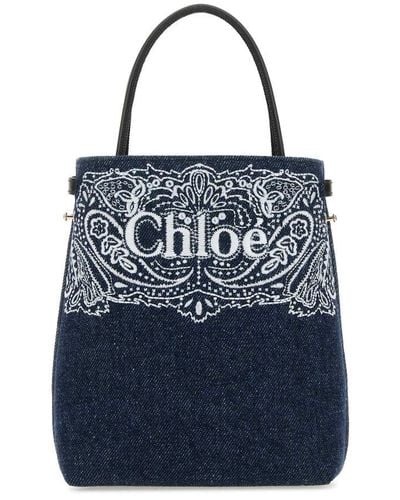 Chloé Sense Micro Denim Tote Bag - Blue