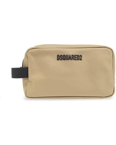 DSquared² Logo Lettering Zipped Wash Bag - Natural