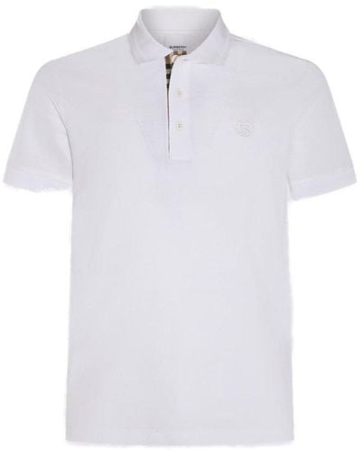 Burberry Check-detailed Short Sleeved Polo Shirt - White