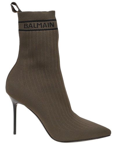 Balmain Skye Knit Ankle Boots - Green