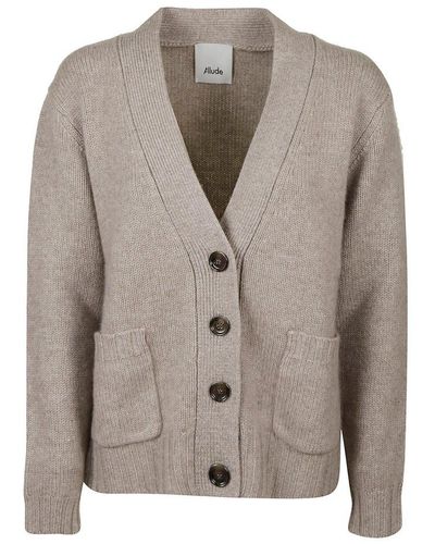Allude Button-up V-neck Cardigan - Natural