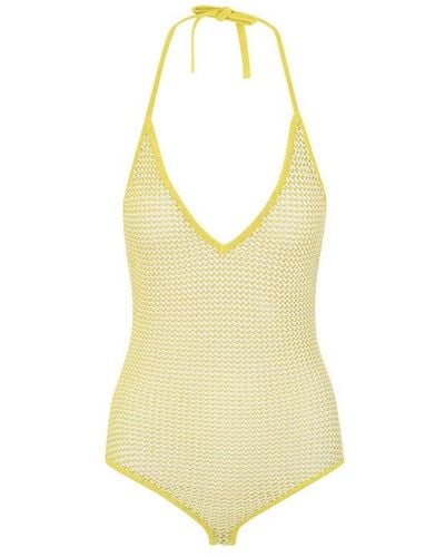 Bottega Veneta Halterneck Mesh Bodysuit - Yellow