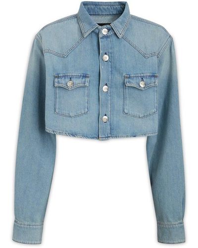 3x1 Stefy Buttoned Long-sleeved Cropped Jacket - Blue
