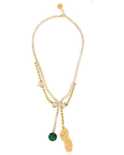 Marni Crystal Embellishment Double-pendant Necklace - Metallic