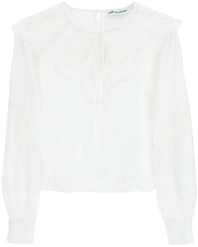 Self-Portrait Cotton Broderie Anglaise Blouse - White