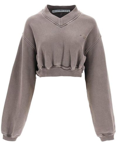 Alexander Wang Cropped Sweatshirt With Logo Embroidery - Brown
