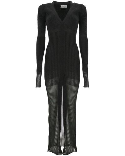 The Attico V-neck Semi-sheer Midi Dress - Black