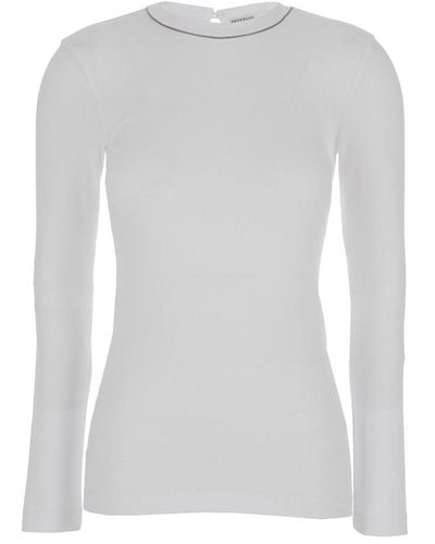 Brunello Cucinelli Embellished Knitted Sweater - White