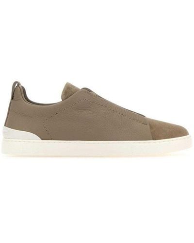 ZEGNA Triple Stitch Round-toe Sneakers - Brown