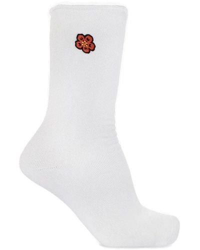 KENZO Socks With Floral Motif - White