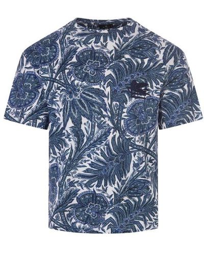 Etro Navy Printed T-shirt With Logo - Blue