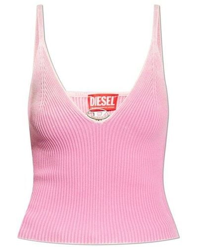 DIESEL M-laila V-neck Fine Ribbed Tank Top - Pink