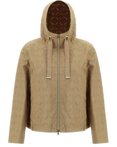 Herno Open-knit Hooded Drawstring Jacket - Natural