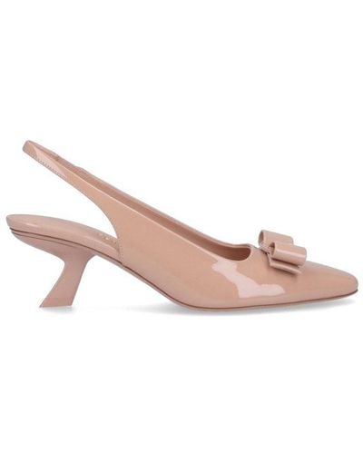 Ferragamo Bow Detailed Slingback Court Shoes - Pink