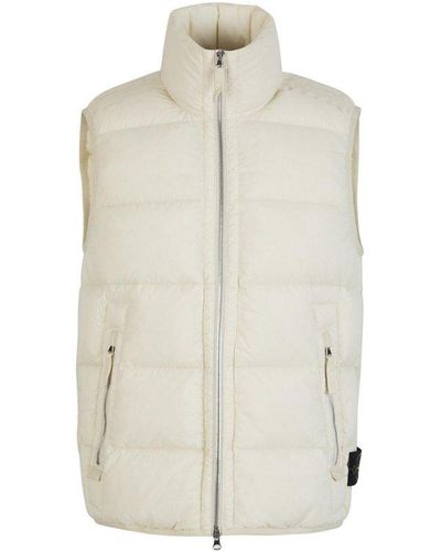 Stone Island Quilted Vest With Zip - White