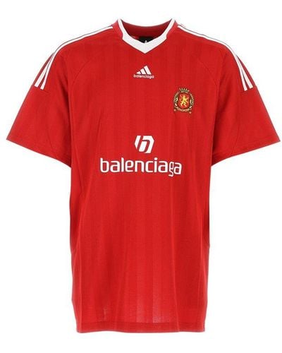 Balenciaga X Adidas Logo Printed Soccer T-shirt - Red