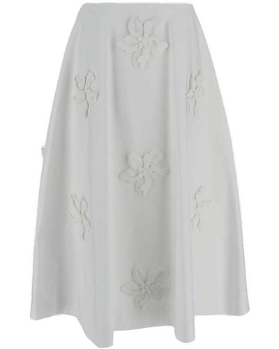 Valentino Floral Embellished A-line Midi Skirt - Gray