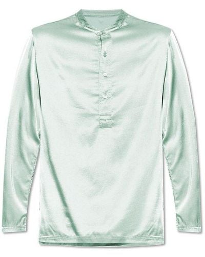 Tom Ford Half Buttoned Long-sleeved Pyjama Top - Blue
