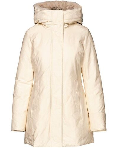 Woolrich Logo-patch Zip-up Padded Coat - Natural