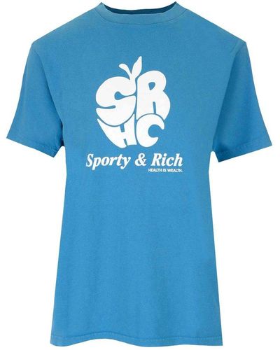 Sporty & Rich Apple Crewneck T-shirt - Blue