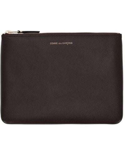 Comme des Garçons Logo Detailed Zipped Wallet - Black