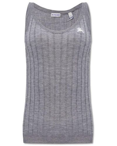 Burberry Top With Logo, - Grey