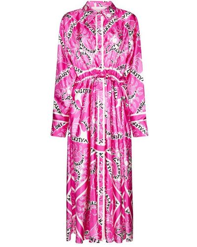 Valentino All-over Printed Long-sleeved Dress - Pink