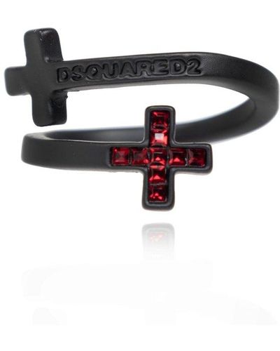 DSquared² Logo Engraved Cross Ring - Black
