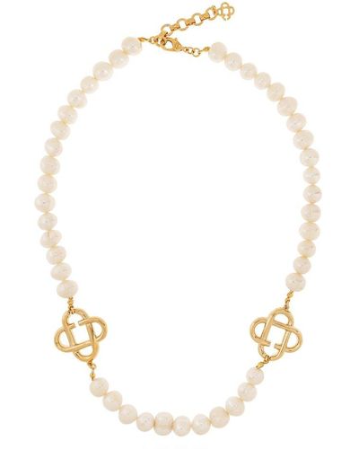 Casablanca Logo Embellished Necklace - White