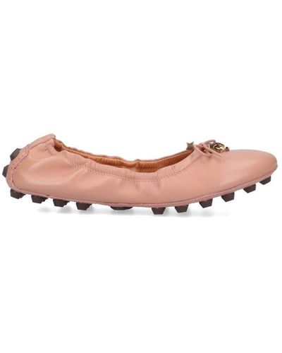 Tod's Bow Detailed Round Toe Flat Shoes - Pink