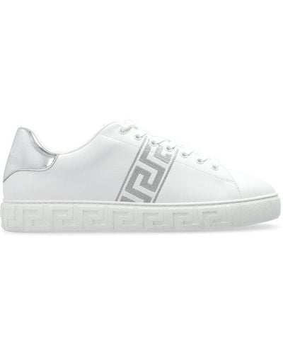 Versace Greca Embroidered Lace-up Trainers - White
