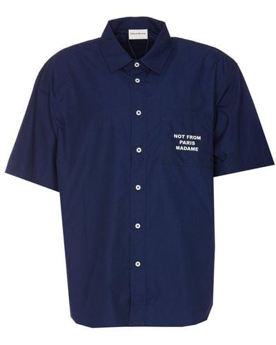Drole de Monsieur Logo Printed Short-sleeved Shirt - Blue