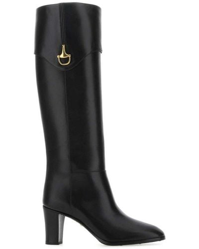 Gucci Half Horsebit Almond Toe Boots - Black