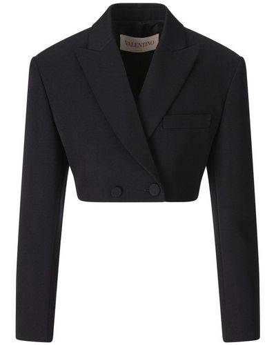 Valentino Double-breasted Cropped Blazer - Black