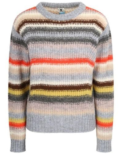 M Missoni Striped Crewneck Knit Sweater - Grey