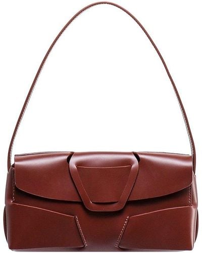 Hereu Leather Closure With Flap And Magnetic Button Shoulder Bags - Red