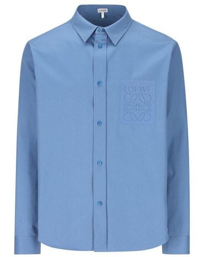 Loewe Anagram Embroidered Button-up Shirt - Blue