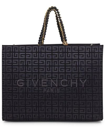 Givenchy G-tote Medium Leather-trimmed Chain-embellished Canvas-jacquard Tote - Black