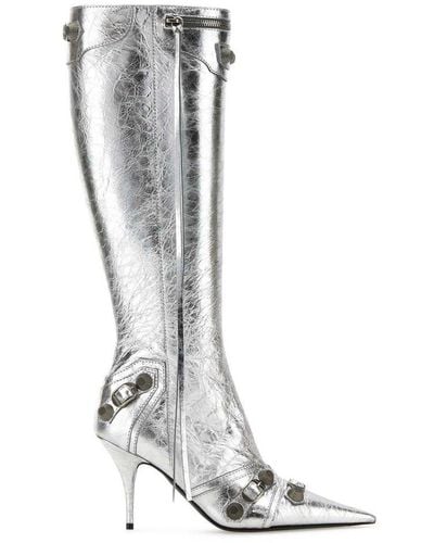 Balenciaga Cagole Pointed-toe Metallized Boots - White