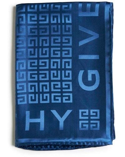 Givenchy Logo And 4g Silk Scarf - Blue
