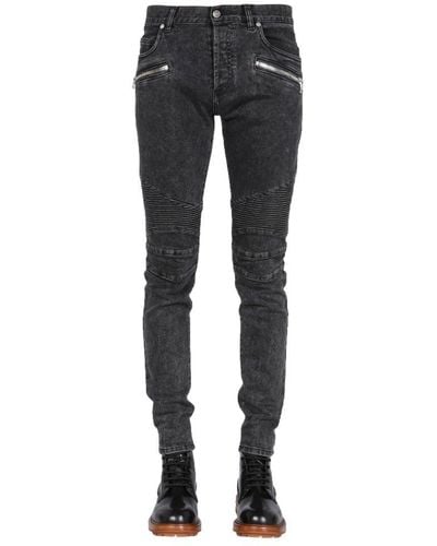 Balmain Ribbed-knee Skinny Jeans - Gray