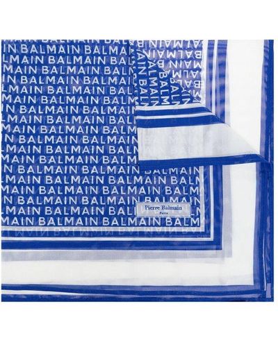 Balmain Scarf With Monogram, - Blue
